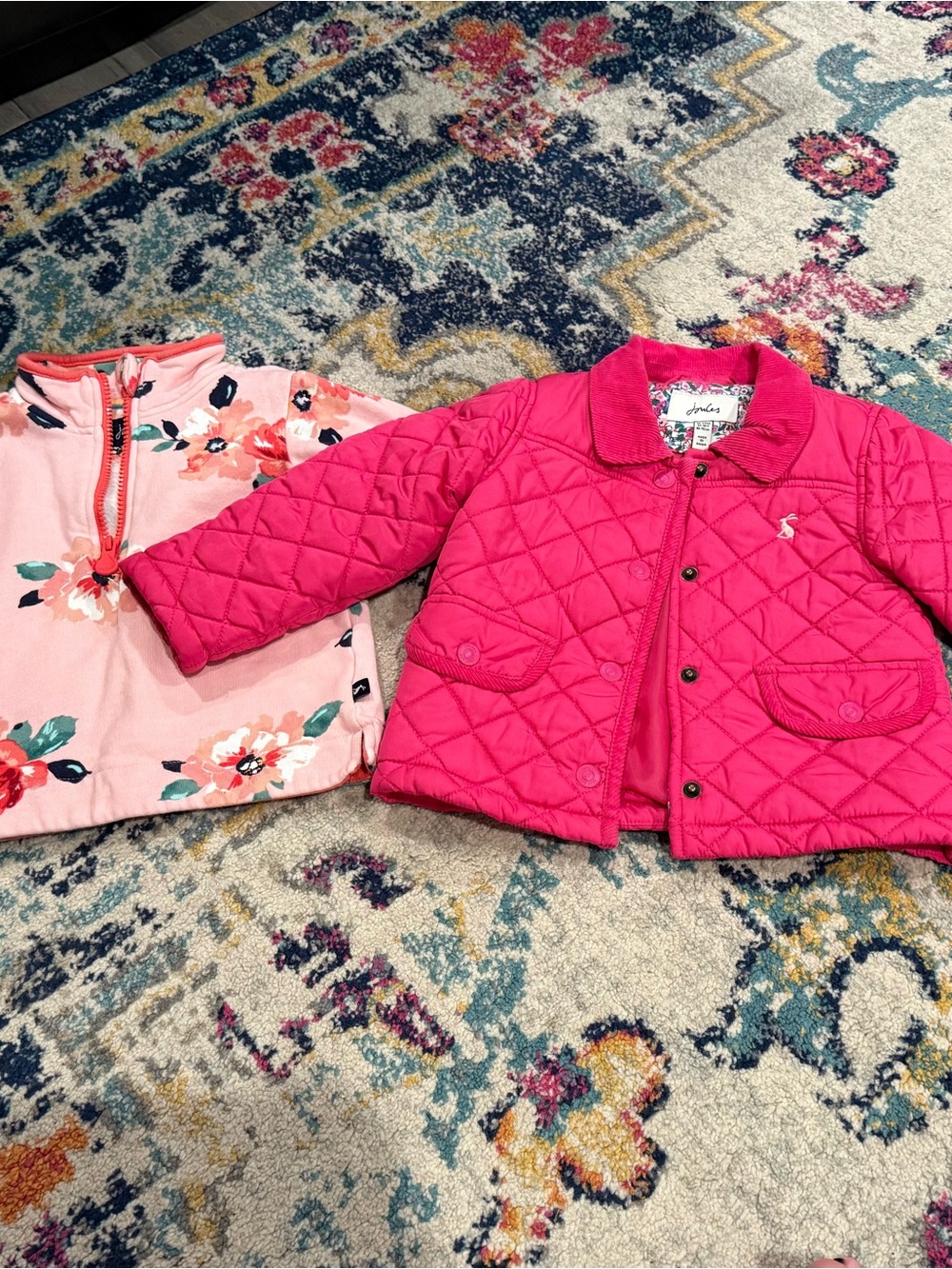 Joules Hot Pink Quilted Jacket with Floral Lining & Joules Pullover